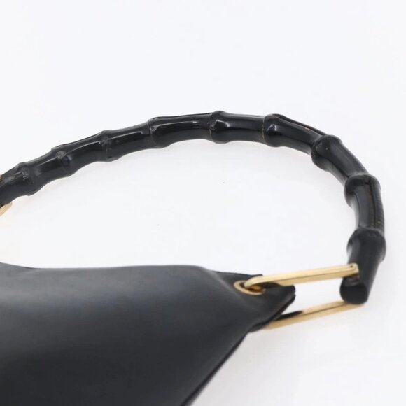 GUCCI Bamboo Shoulder Bag Leather Black Gold - Picture 8 of 15